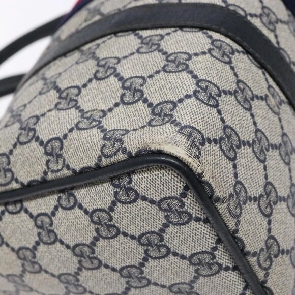 GUCCI GG Supreme Sherry Line Boston Bag PVC Navy Red gold Auth 138290 - Picture 5 of 16